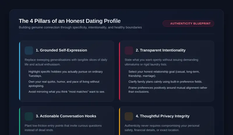The Four Pillars of an Honest Dating Profile: Self-Expression, Intentionality, Conversation Hooks, and Privacy Integrity