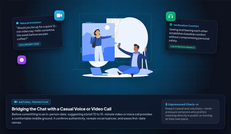 Vector character illustration showing an adult having a relaxed casual video catch-up in a comfortable home setting