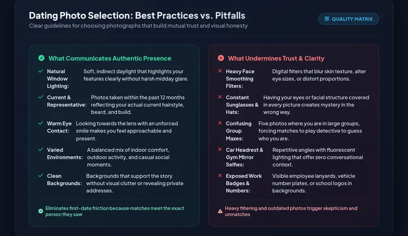 Dating Photo Selection Best Practices versus Pitfalls: Lighting, Recency, Framing, Expressions, and Privacy Safeguards