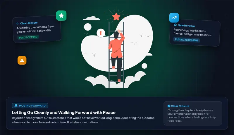 An adult walking outdoors with confidence and peace of mind on a bright day, unburdened by romantic setbacks