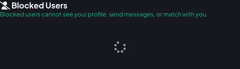 Actual Amoura account settings interface showing the Blocked Users Management list with unblock controls